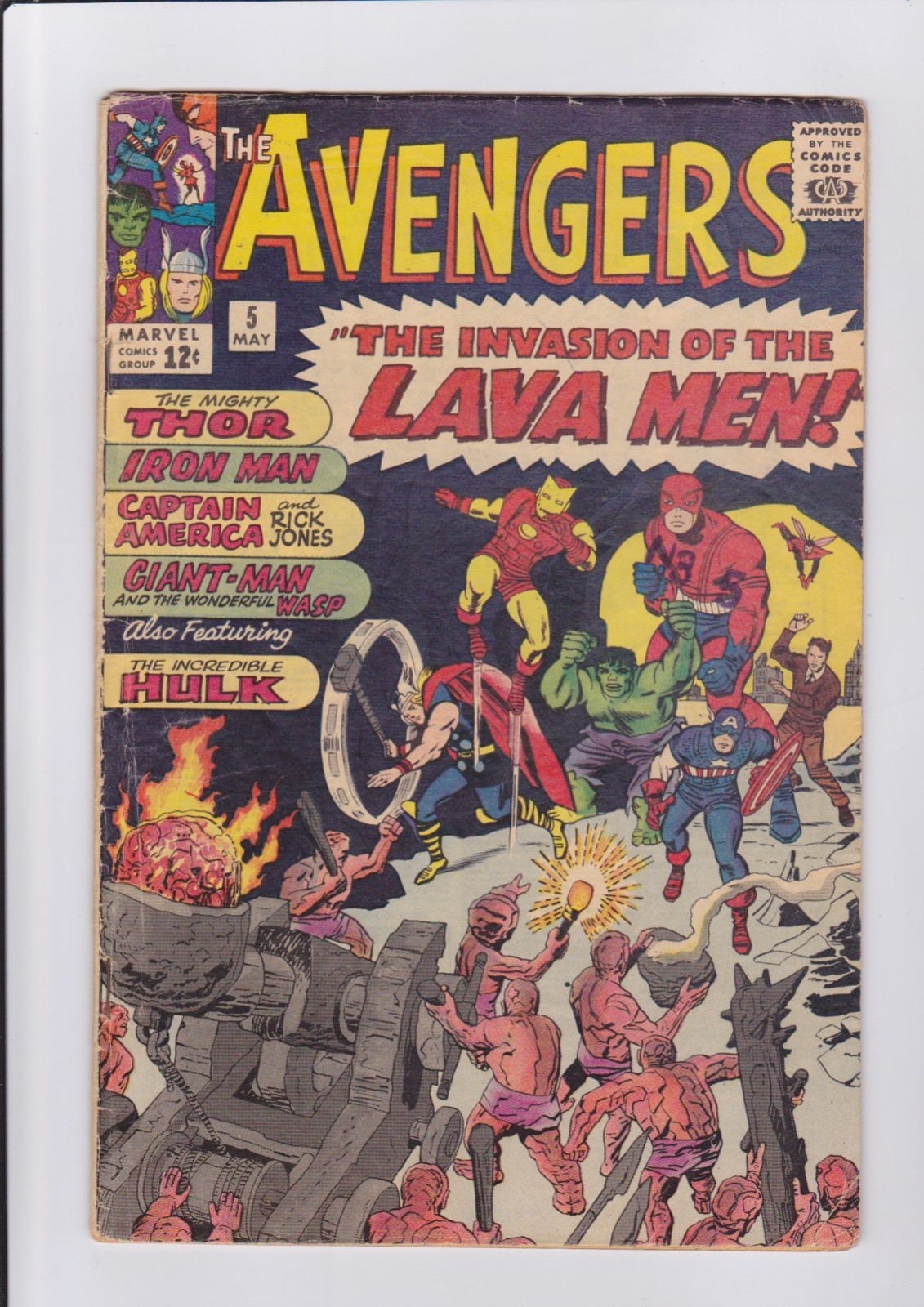 Avengers #5, 1964 Marvel Comics, Lava Men, Kirby & Lee Bright Inks VG Avengers #5, 1964 Marvel Comics, Lava Men, Kirby & Lee Bright Inks VG