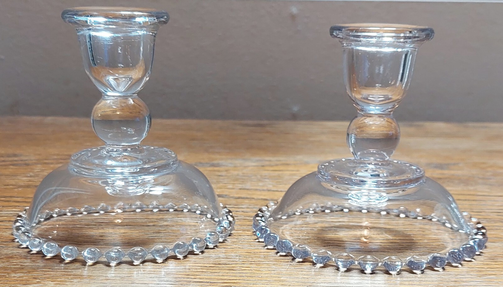 Vintage set of clear Imperial Glass Candlewick pattern taper candle holders (x2)