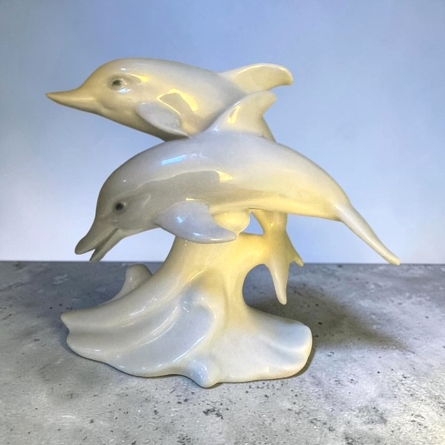 Otagiri Pair of DOLPHINS on Wave Figurine Japan