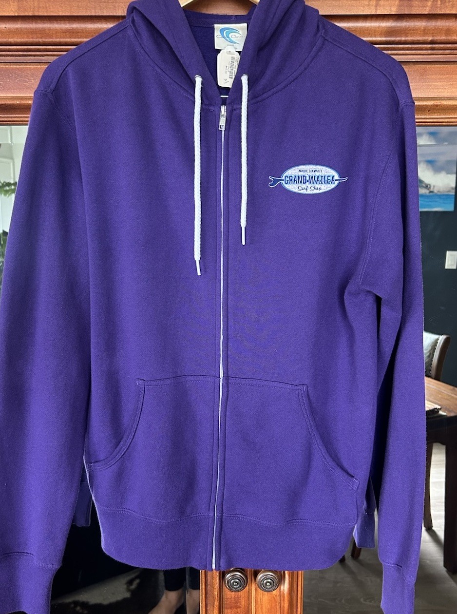 Maui Hawaii Grand Wailea Surf Shop Purple Full Zip Hoodie NWT