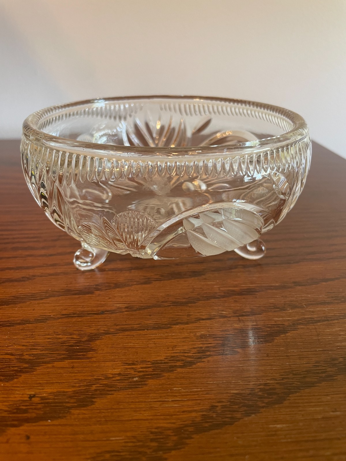 Vintage Footed Etched Lead Crystal Bowl W-5\
