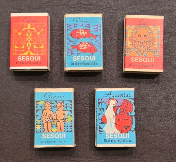 Vintage 1970s Eddy Sesqui Zodiac Matchboxes Canada Mid Century Retro Decor Lot 5