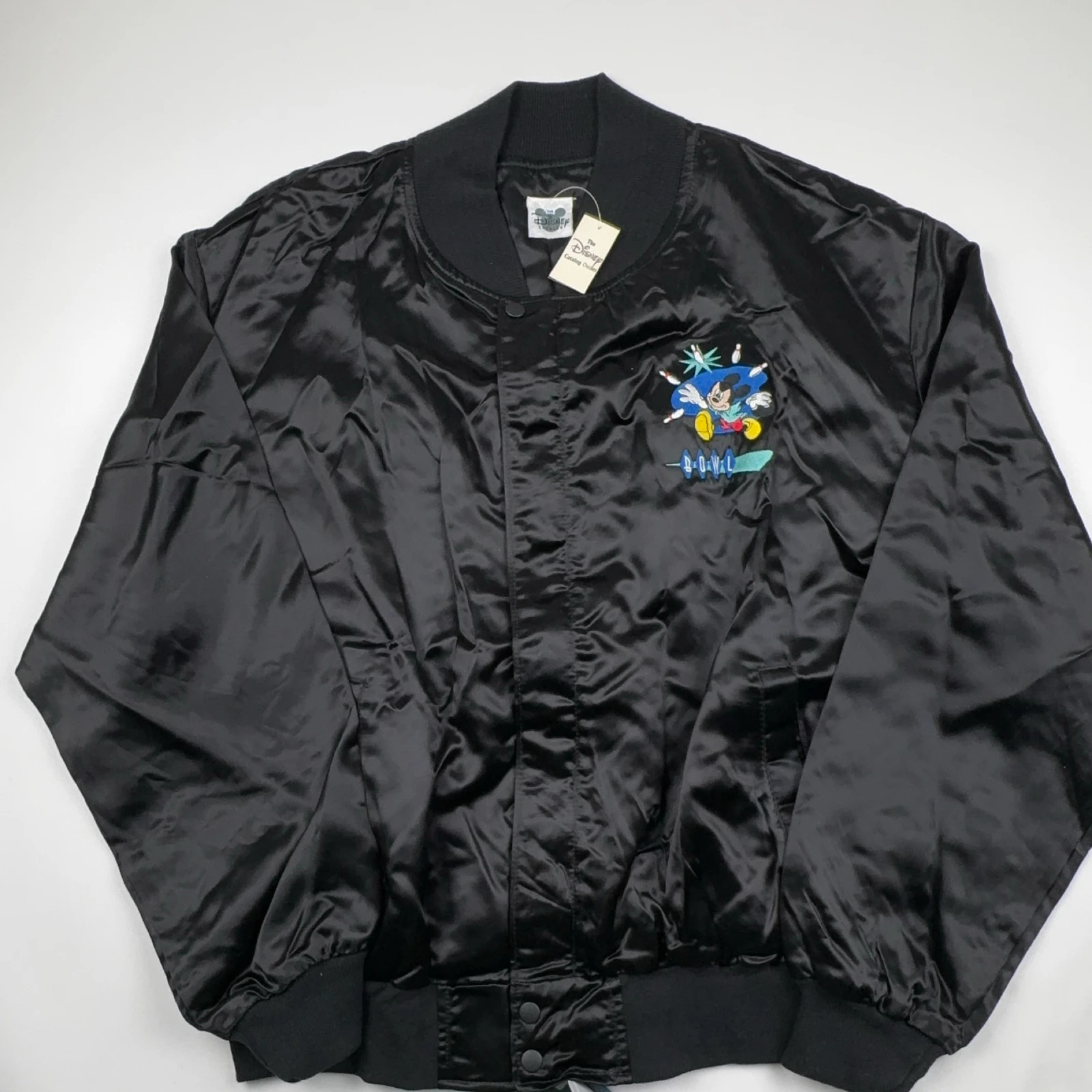 VTG 90s Disney Catalog Mickeys Bowl O Rama Satin Bomber Jacket L NWT Deadstock