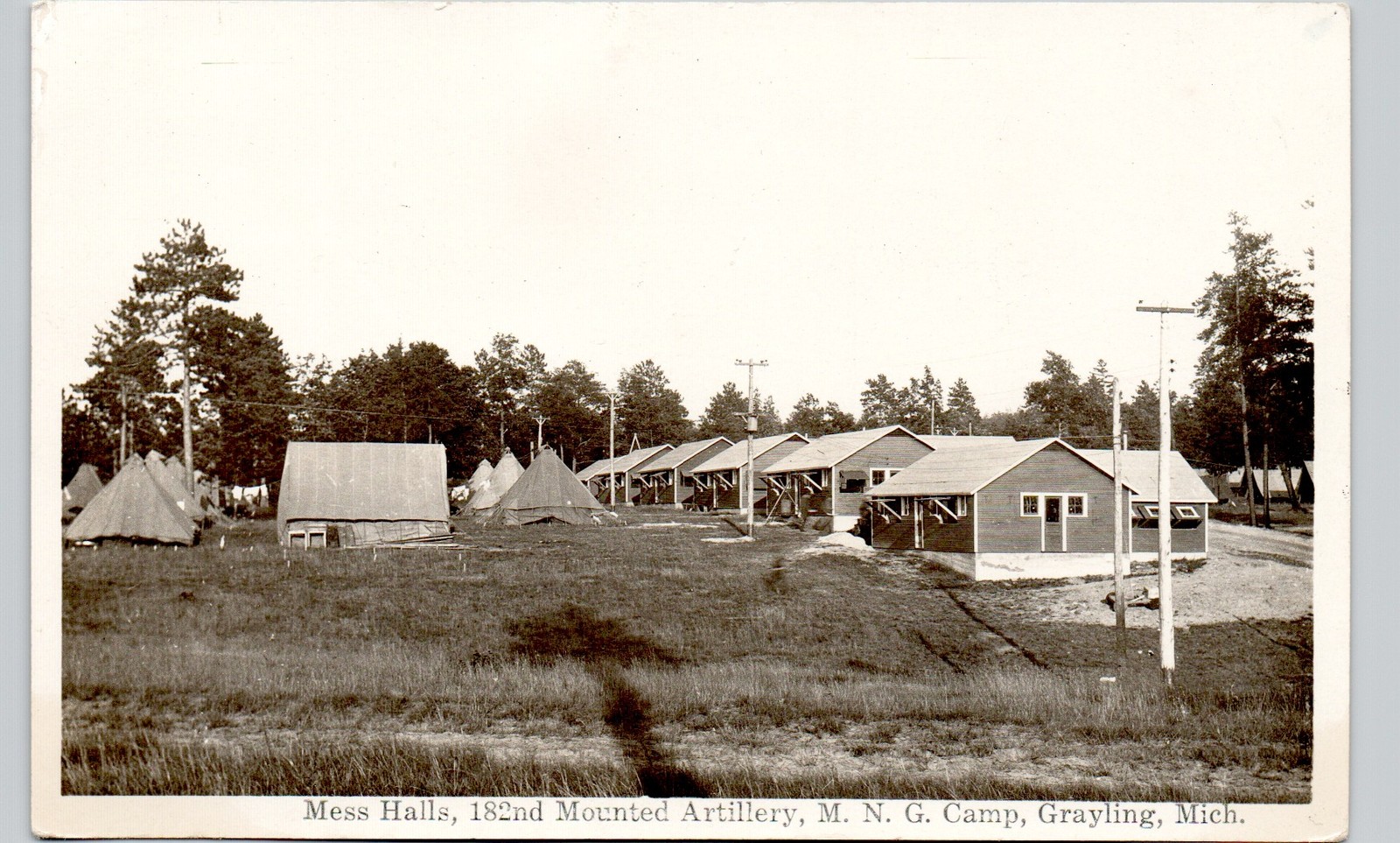 NG CAMP MESS HALLS grayling mi c1940 postcard michigan real photo rppc ww2? 182d