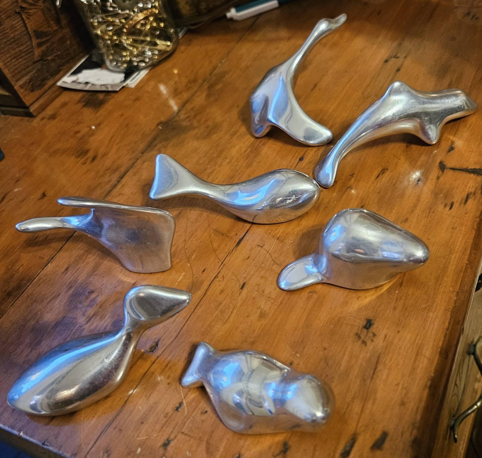 Vintage MCM Hoselton Aluminum  Sculptures Set of 7 Canada Signed