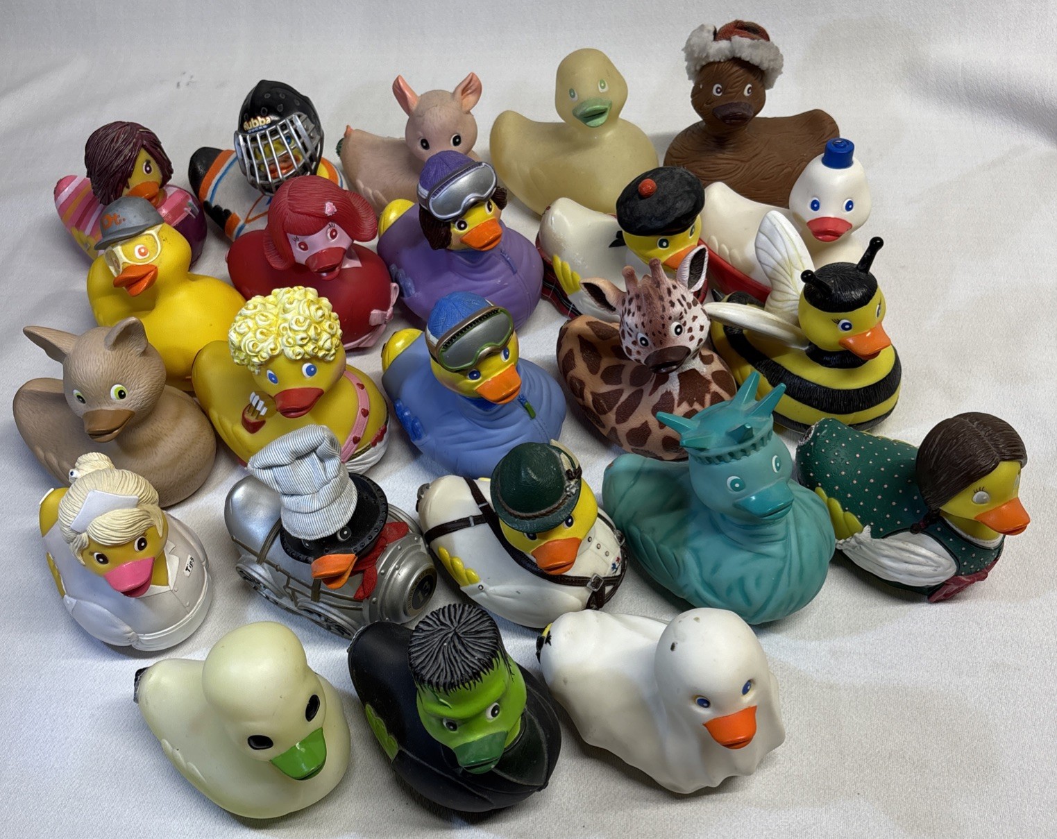 Lot of 23 Different Rubba Ducks NOT MINT NEEDS CLEANING Halloween Train & More