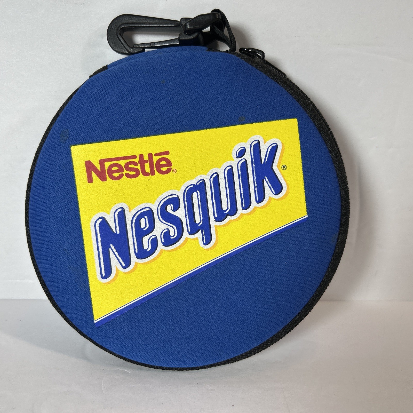 Vintage Nestlé Nesquik Zipper CD Case Round Promo Wallet Logo Media Storage 90s