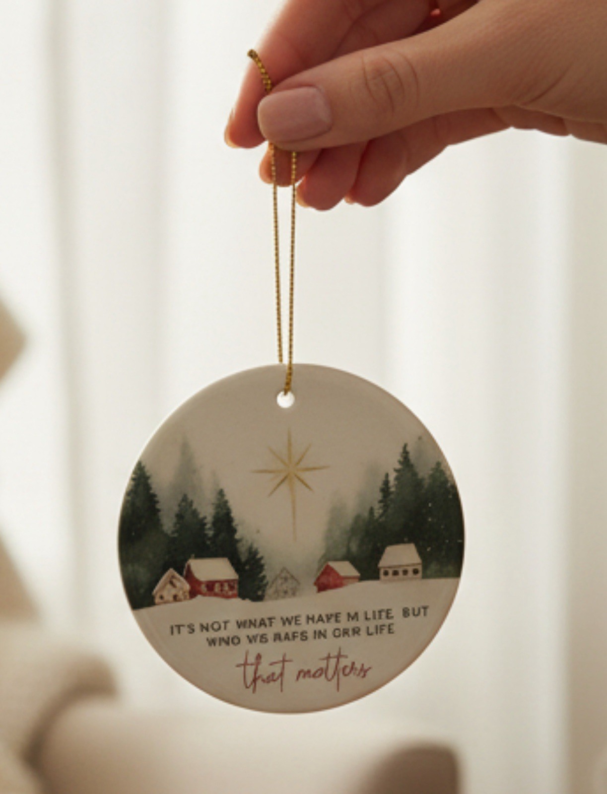 Gift Glow Ceramic Christmas Ornament, New In Box, 3” Diameter, Cottage, Friends