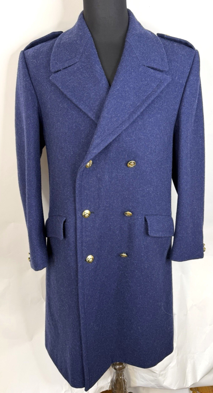 Vintage 1986 Royal Belgian Air Force Officer Great Coat Mens Medium Blue Wool