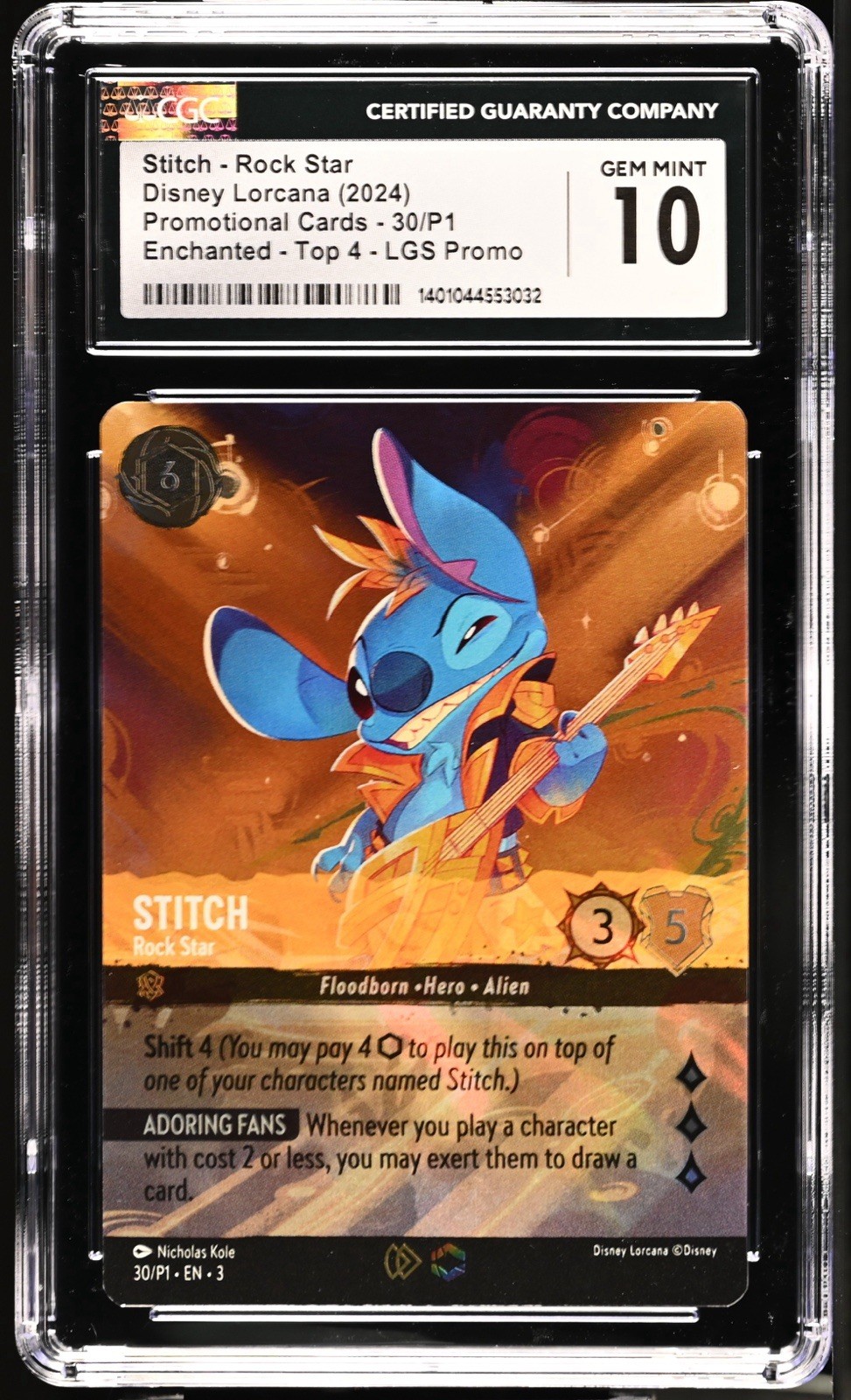 Stitch - Rock Star (LGS Championship) #30/P1 - 2024 Lorcana - CGC Pristine 10