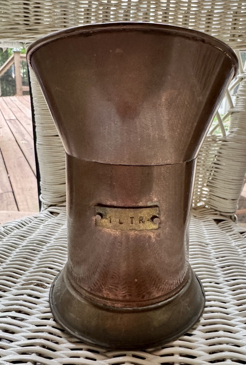 Vintage Copper & Brass 1 Liter Pitcher Jug with 1 LTR Plaque Antique EUC 