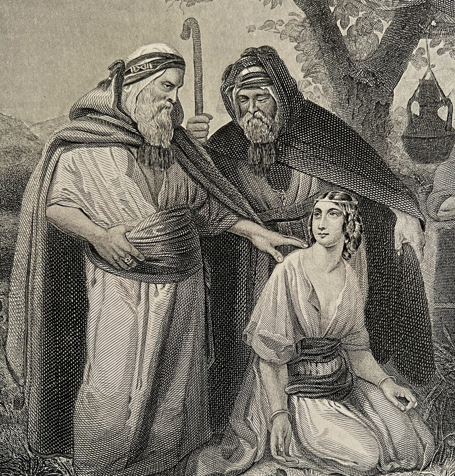 Boaz And Ruth Steel Engraving 1872 Schopin Victorian Religious Art DWAA6