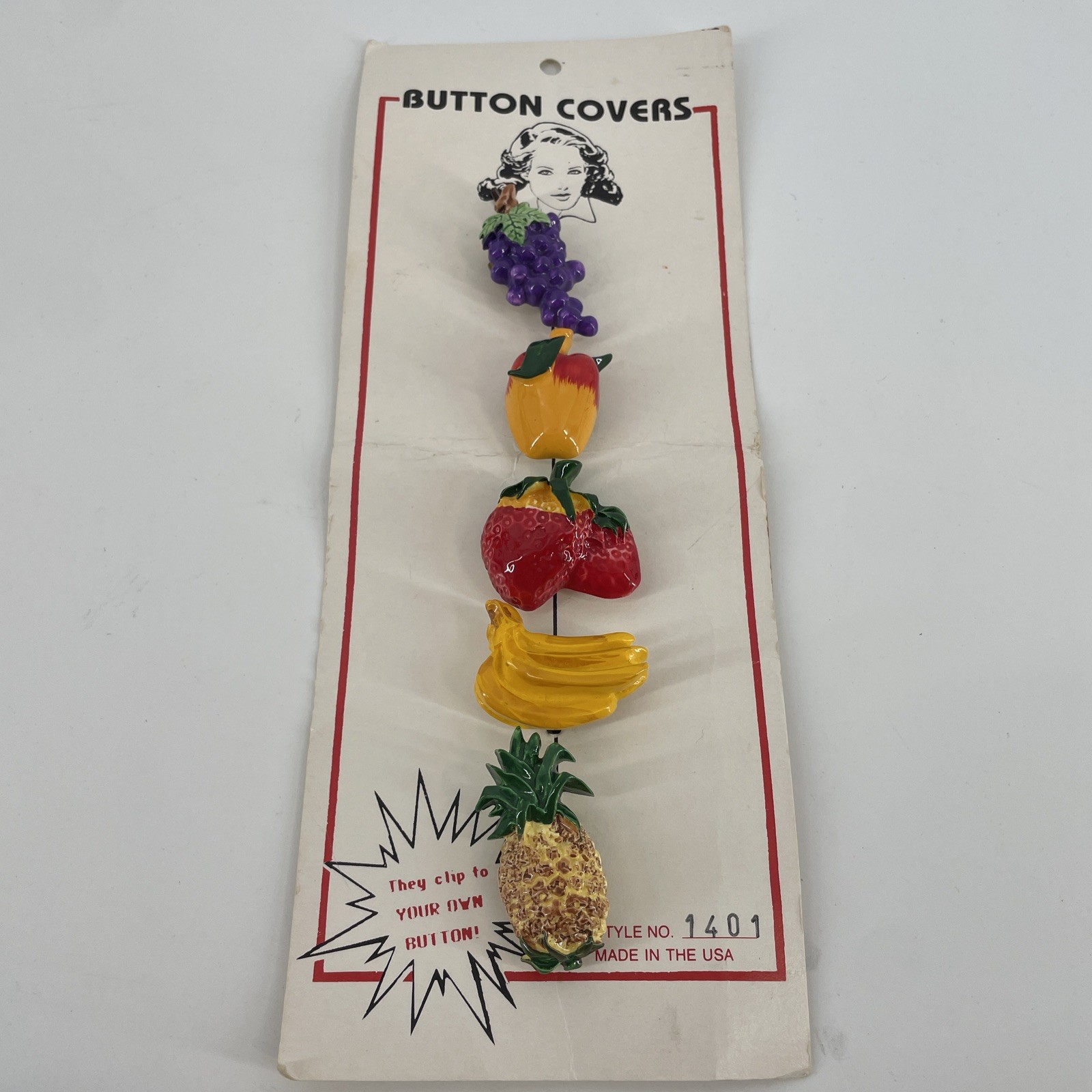 Vintage 5 Piece FRUIT Buttons Covers Grape Peach MCM Retro Cute Colorful