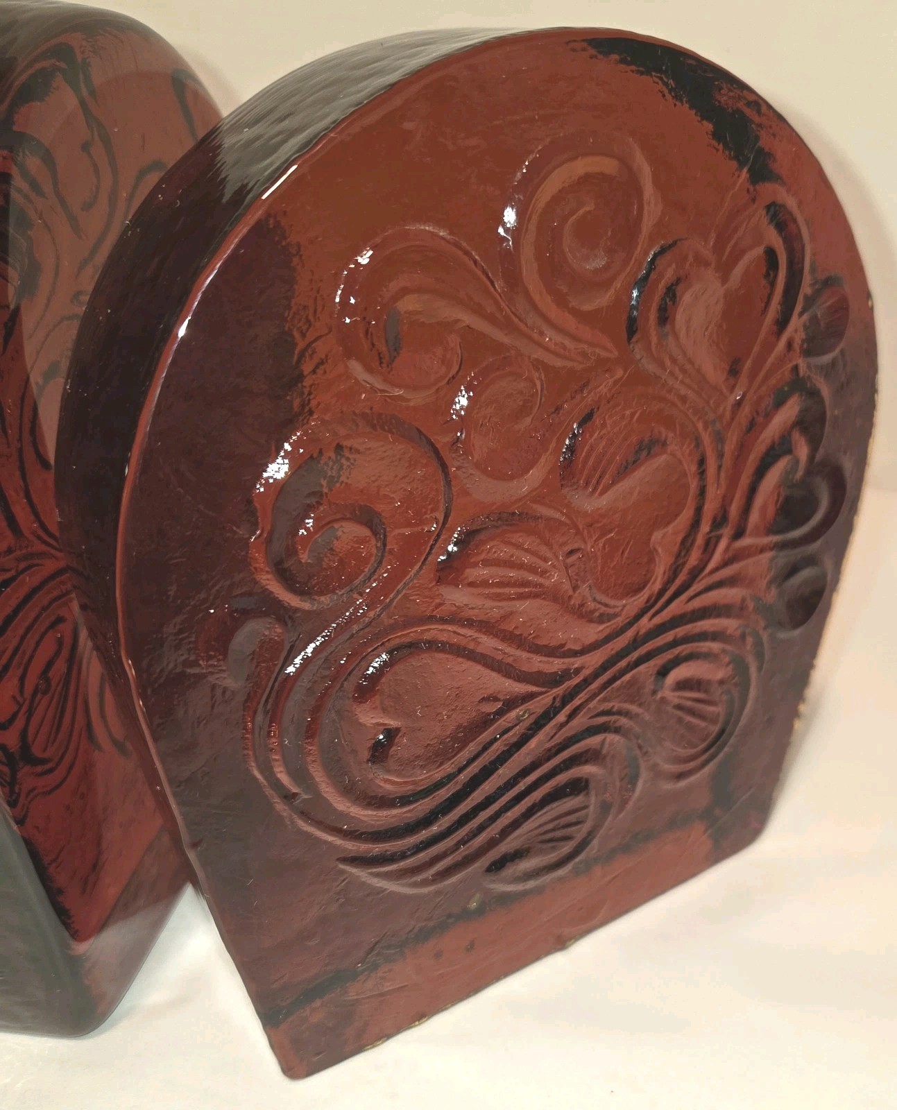 Blenko Glass Amber Bookends Twisted Hearts Pair VTG Wayne Husted Design UV Glow Blenko Glass Amber Bookends Twisted Hearts Pair VTG Wayne Husted Design UV Glow