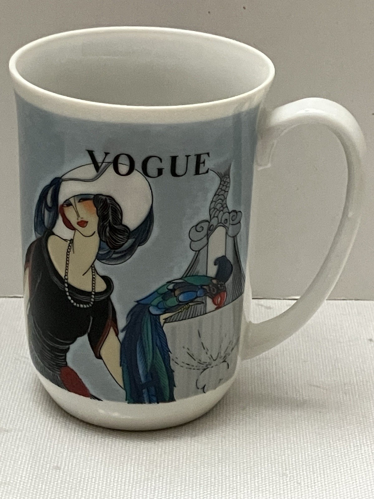 Seymour Mann Vogue 8oz Coffee Mug Fine China Cup Elegant Fashion Peacock Hat EC