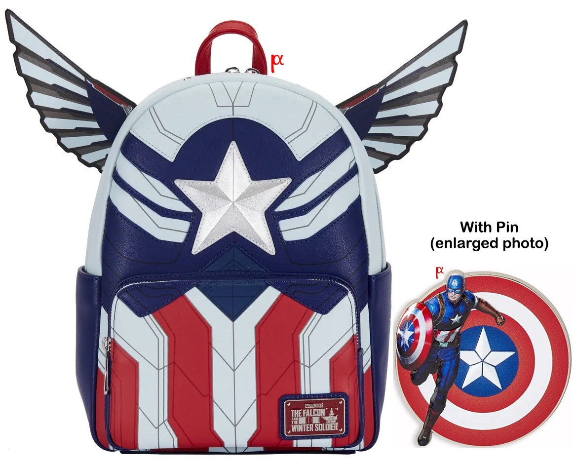 Loungefly Marvel Falcon Captain America Cosplay Mini Backpack & Pin Disney Parks