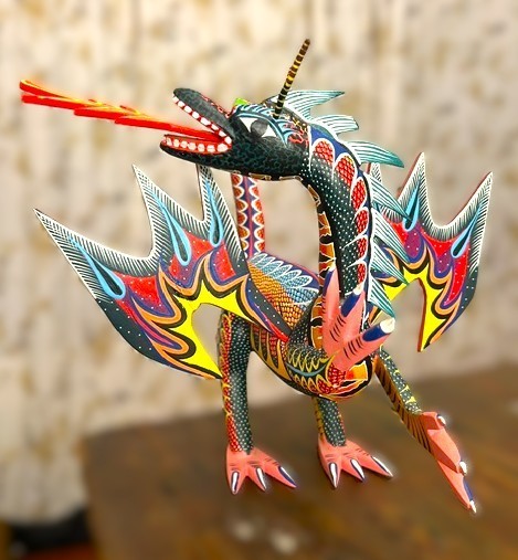 AUTHENTIC OAXACAN ALEBRIJE FIRE-BREATHING WINGED DRAGON BY PEPE SANTIAGO- 14