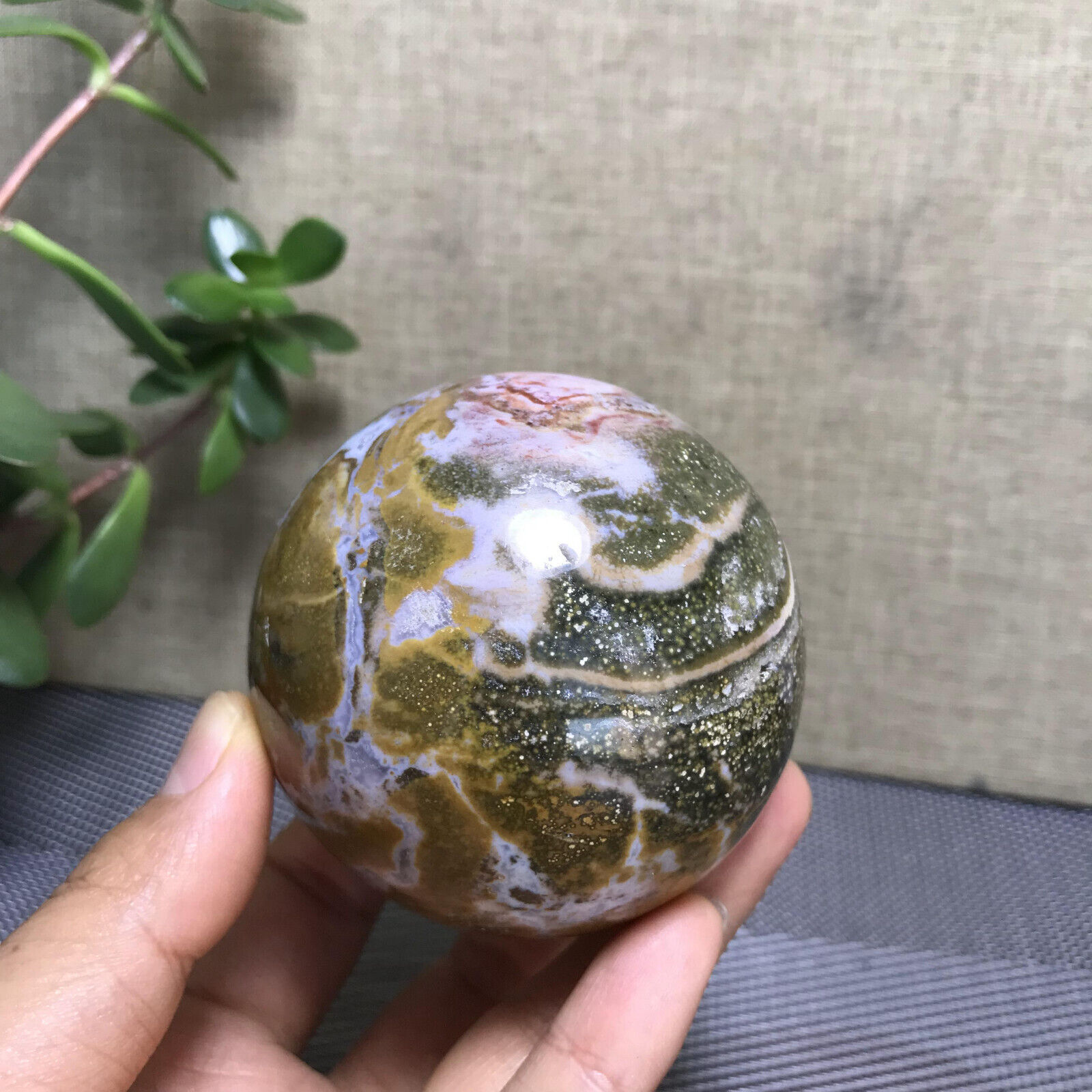 456g NATURAL Ocean Jasper  Ball Polish Stone Crystal sphere Healing 69mm 1268
