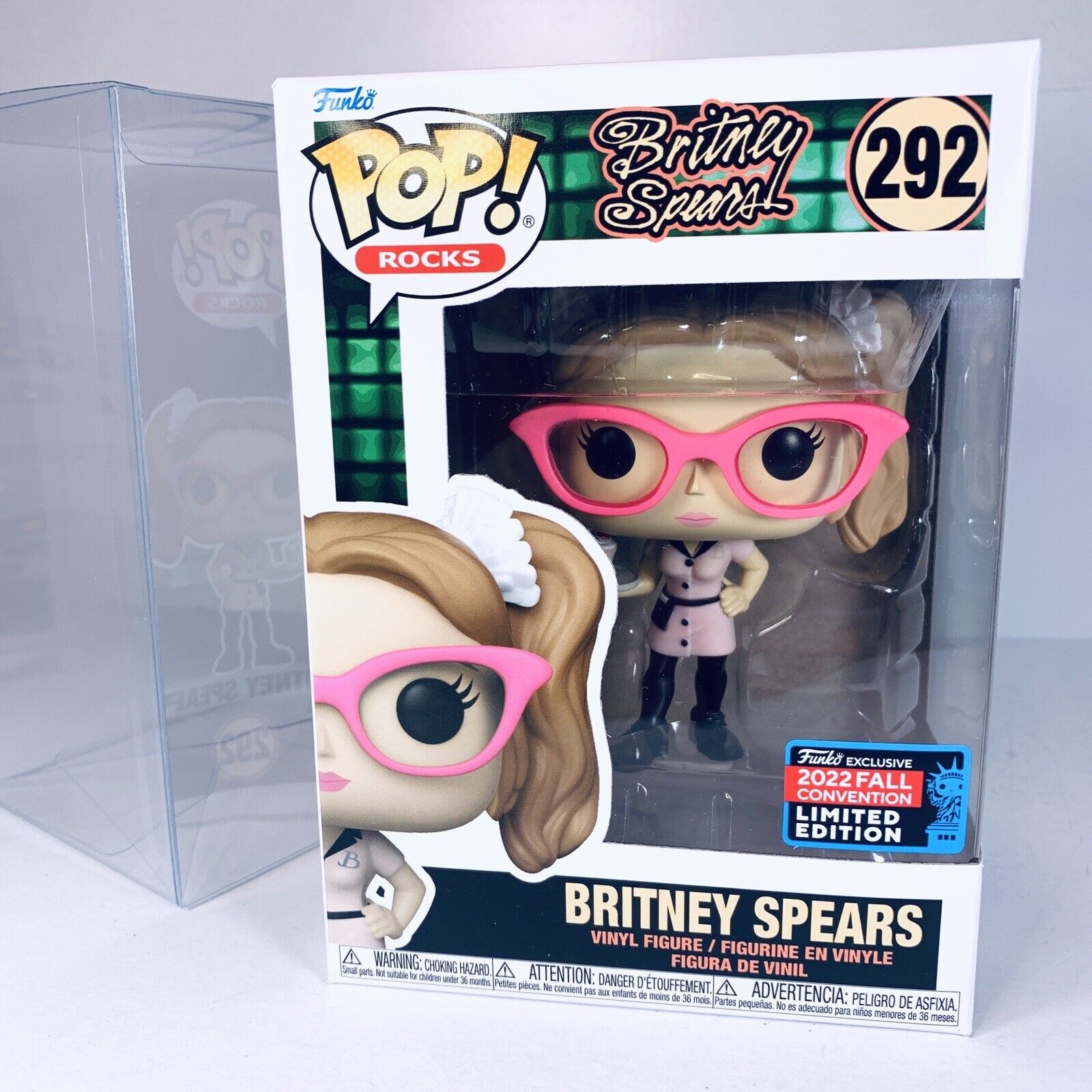 Funko Pop Rocks Britney Spears 292 Fall 2022 NYCC Limited Exclusive in Protector