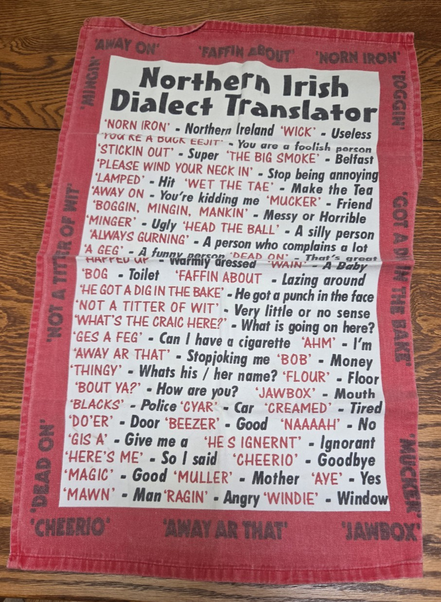 Vintage Irish Dialect Towel 17 X 26 