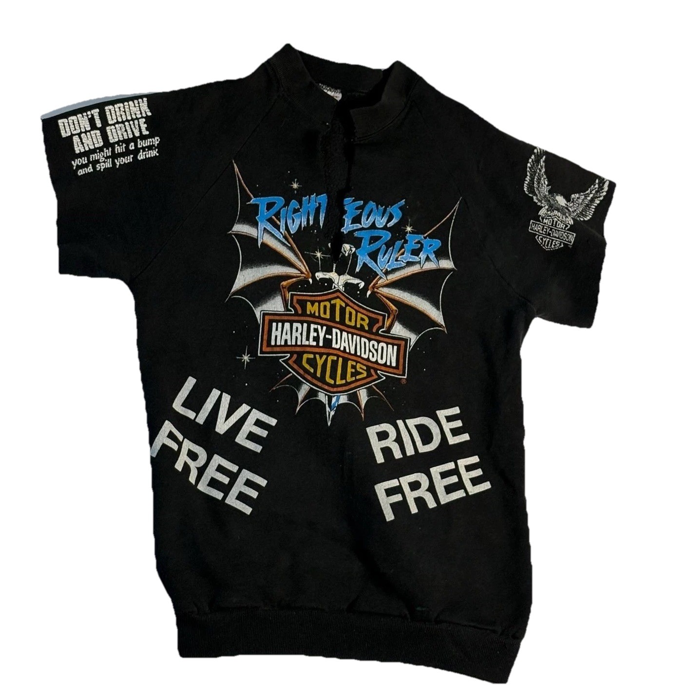 Harley-Davidson Righteous Ruler Sweatshirt Cutoff Tee Live Free Size M  Rare VTG