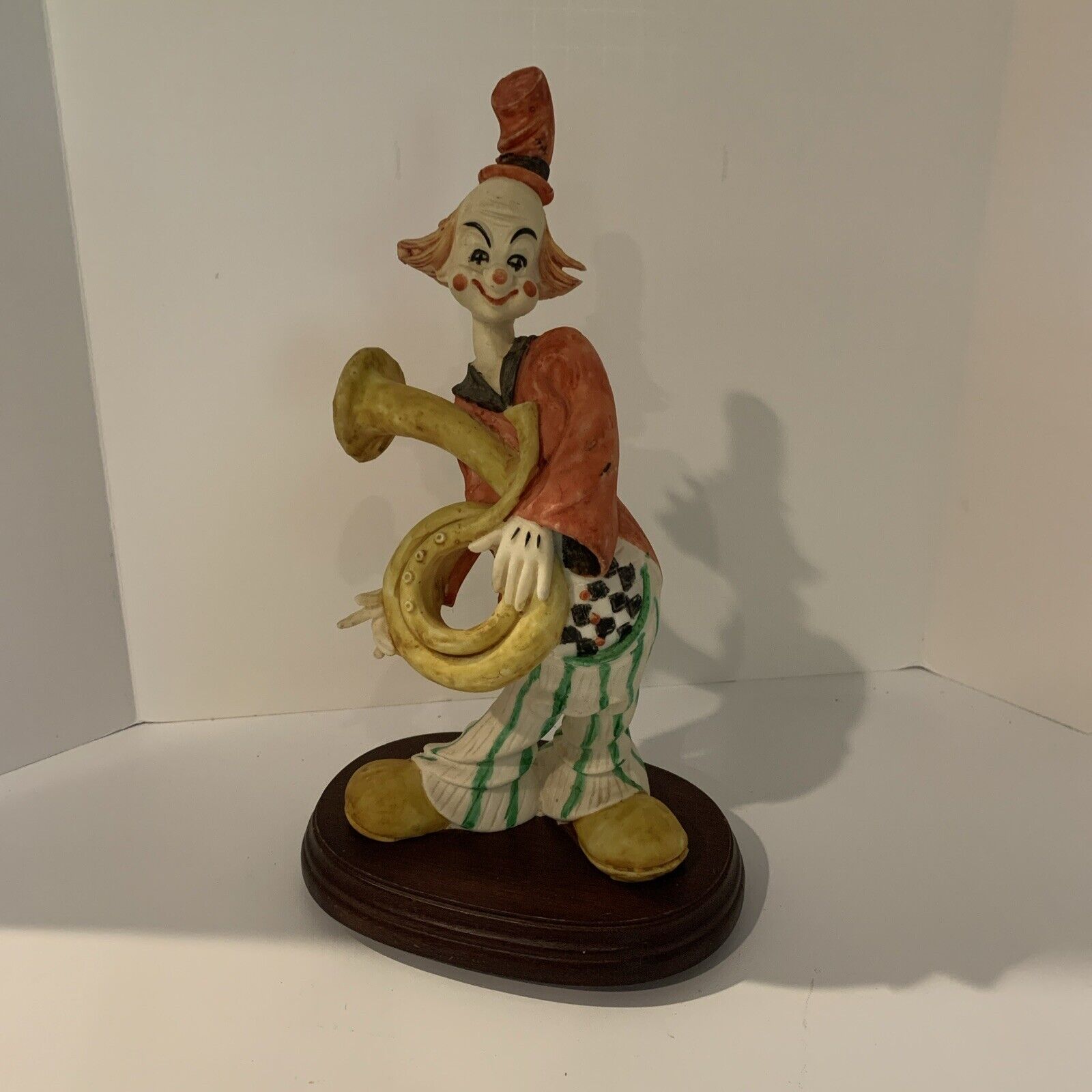 VTG Clown Statue Playing The French Horn 10” Tall 