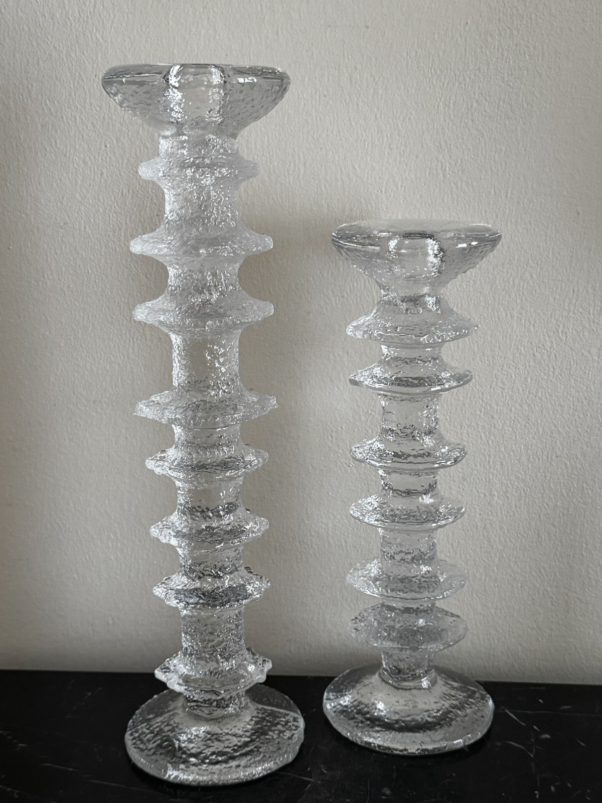 Iittala Timo Sarpaneva Signed Festivo Pair of 8-Ring and 6-Ring Candlesticks