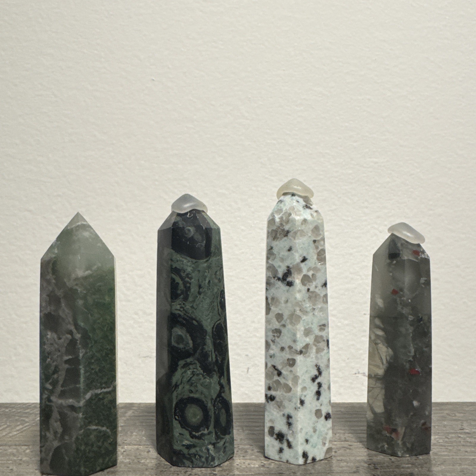 Four Piece Mixed Material Crystal Tower Set 328 Grams 