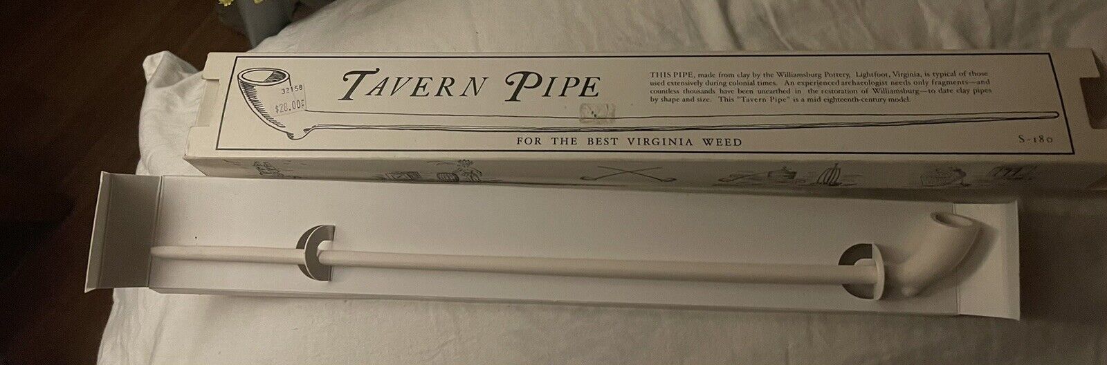 Tavern Pipe S-180 Williamsburg Pottery Lightfoot Virginia Vintage New In Box