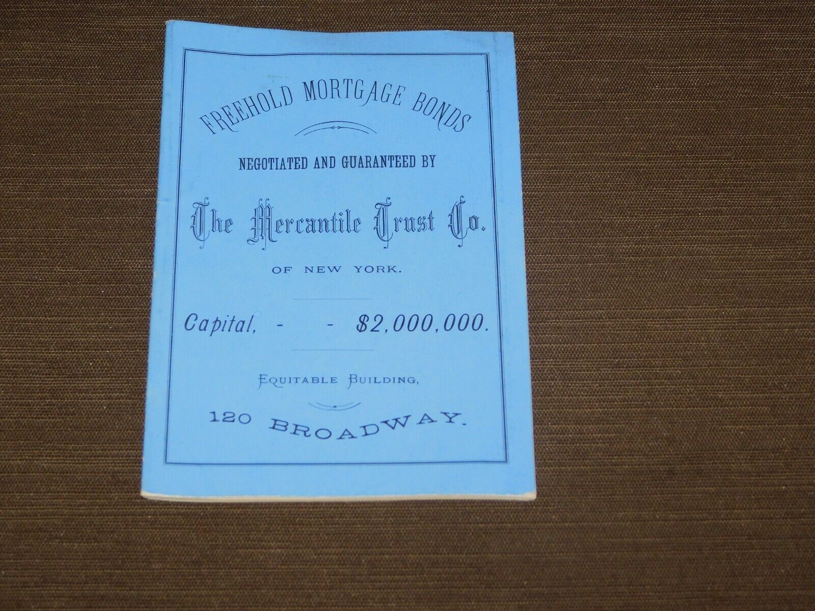 VINTAGE 1875 FREEHOLD MORTGAGE BOND MERCANTILE TRUST CO NY BOOKLET