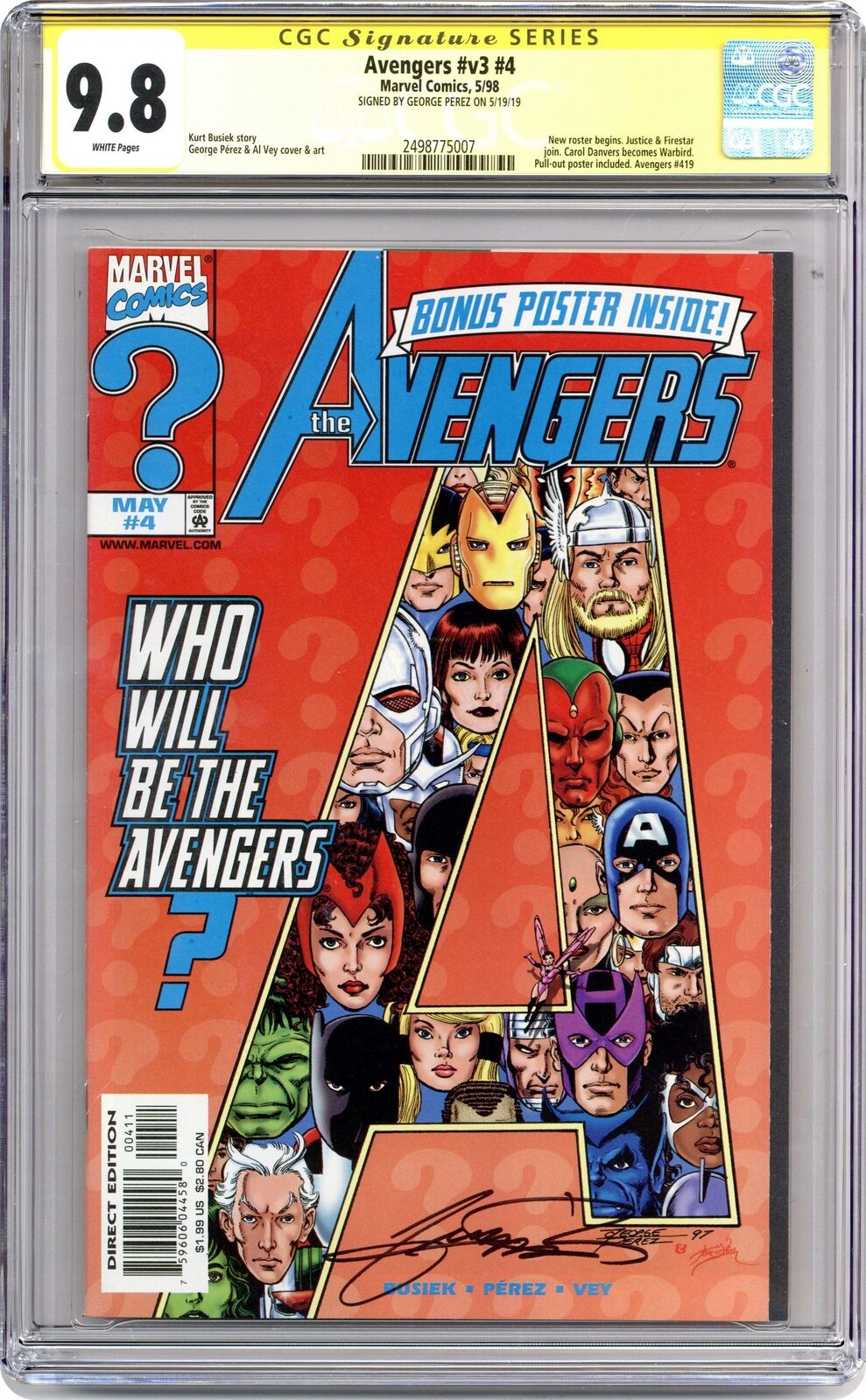 Avengers #4 CGC 9.8 SS Perez 1998 2498775007