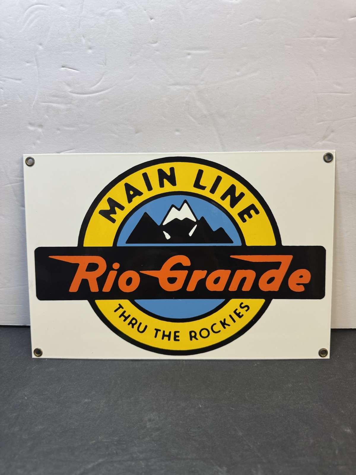 Vintage RIO GRANDE MAIN LINE PORCELAIN Enamel METAL SIGN Thru Rockies 11\