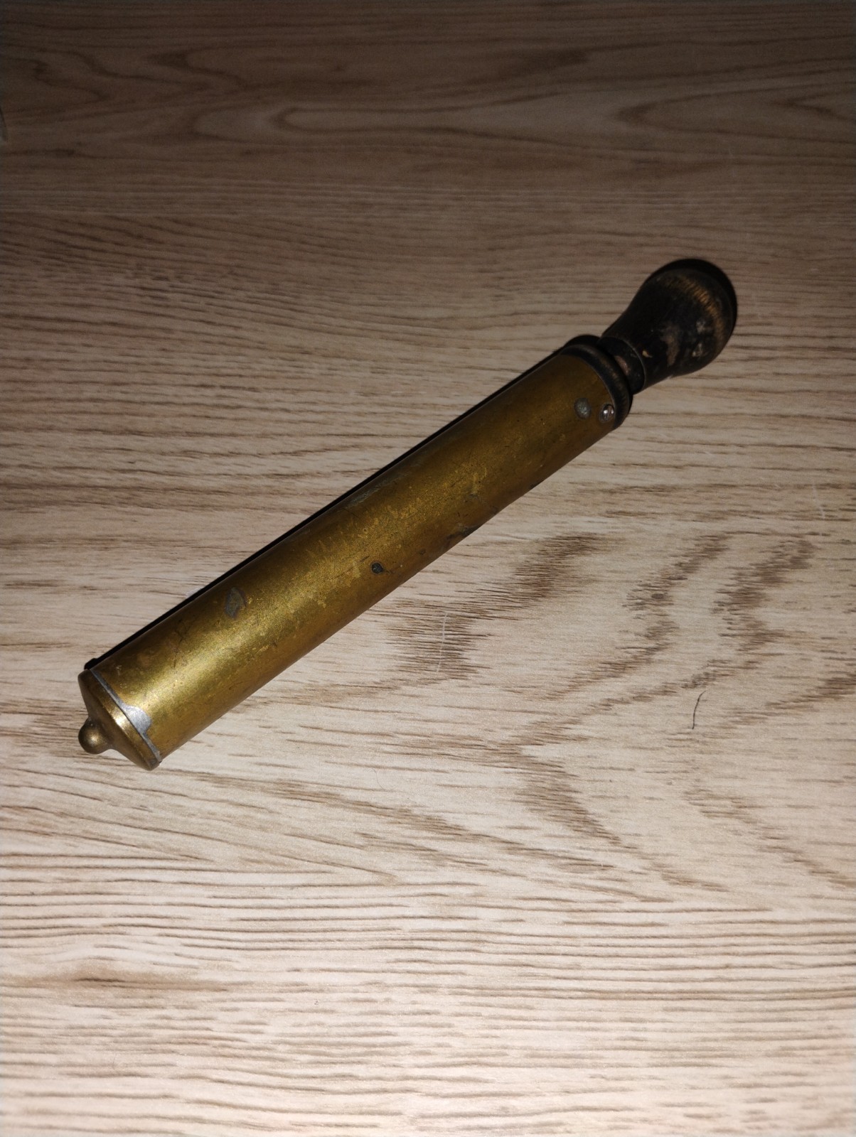 Vintage Small Brass Air Hand Pump w/ Wooden Handle