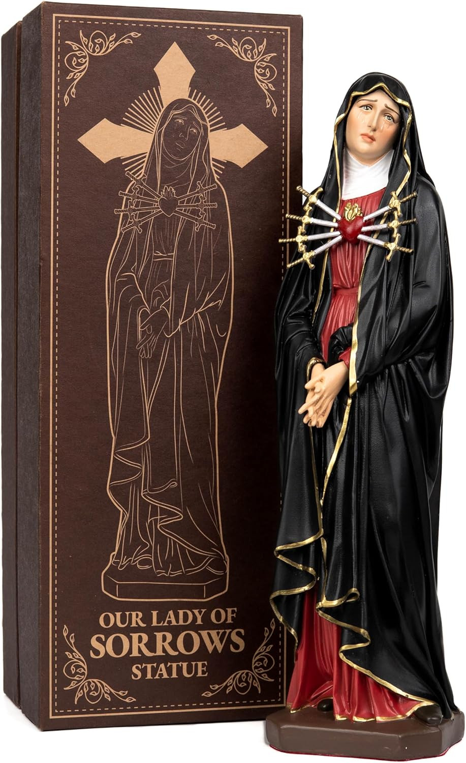 Hand-Painted Our Lady of Seven Sorrows Statue - Black Cloak, Blessed Virgin Mary