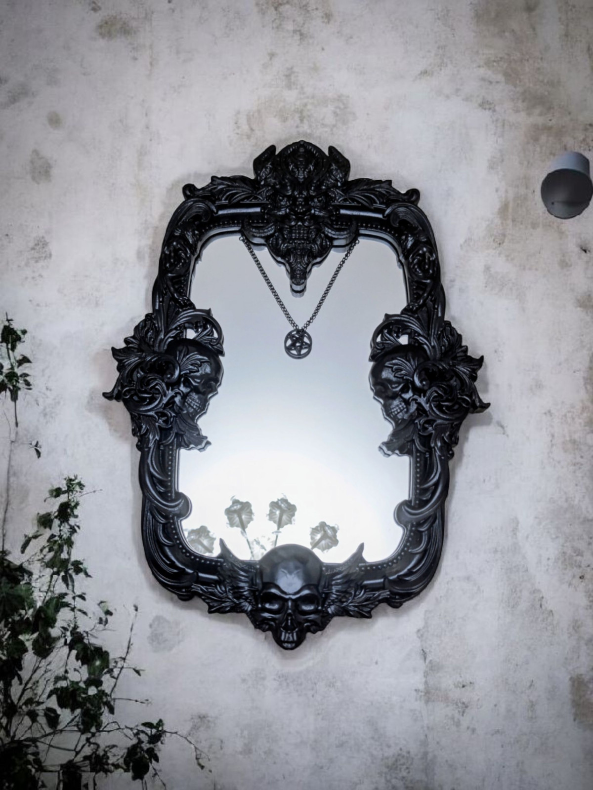 Black Demon mirror Large Wall Mirror Carved On Wood, Black Scrying Mirror 25\