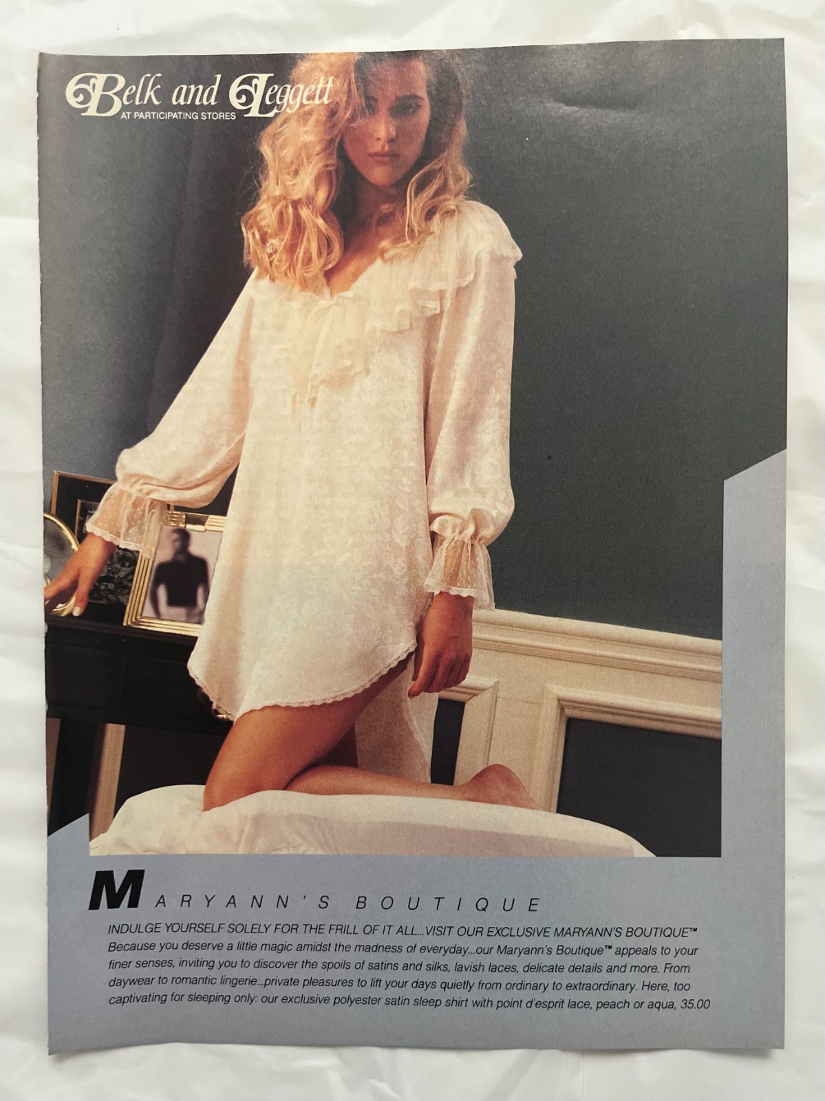 1980s Belk and Leggett Vintage Original Magazine Print Ad - Lingerie - Nightwear