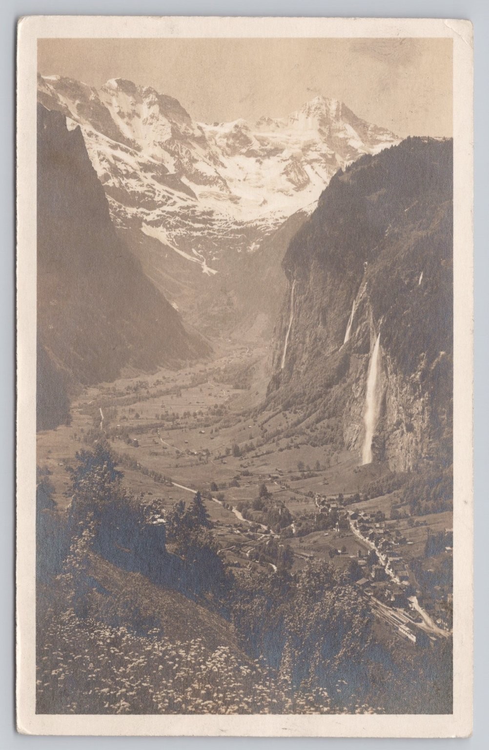 1914 Lauterbrunnen Valley Switzerland RPPC Wengen Waterfalls Mountains Postcard