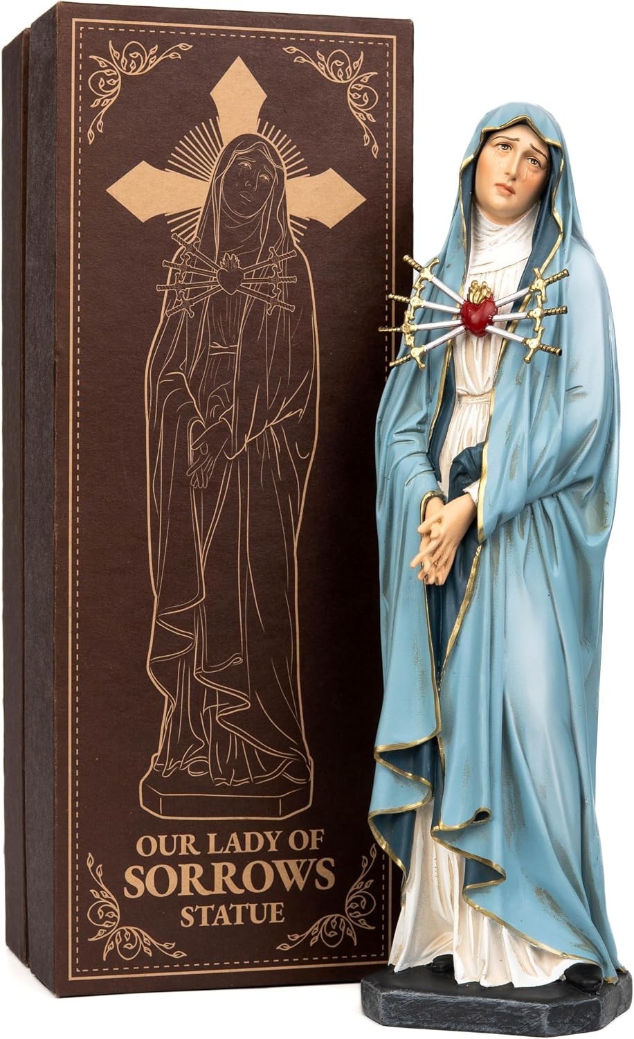 Hand-Painted Our Lady of Sorrows Statue, Blessed Virgin Mary Figurine, Spiritual