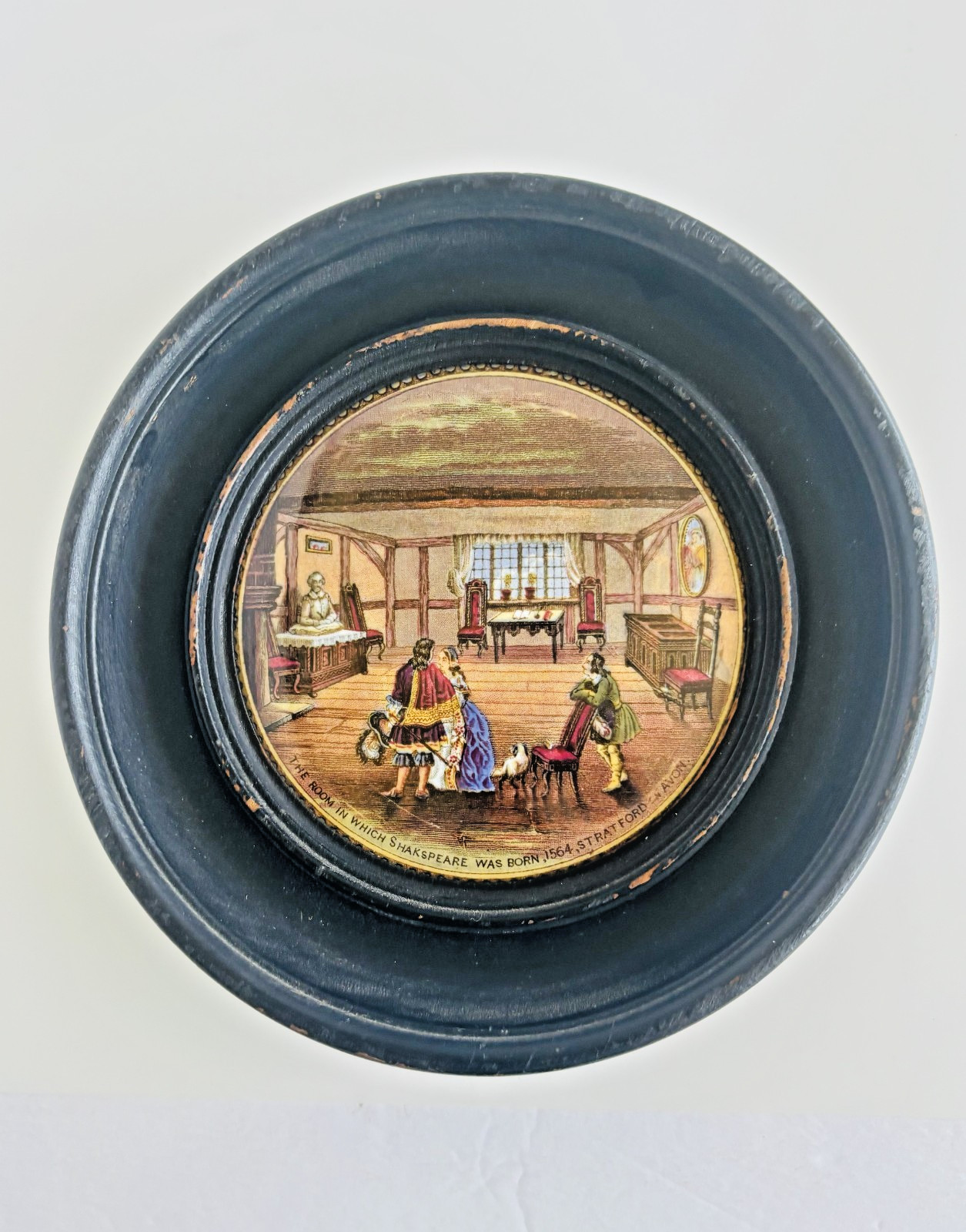 Prattware Pot Lid Framed Shakespeare c 1845-1875 6.00 in. {15cm} diameter VTG