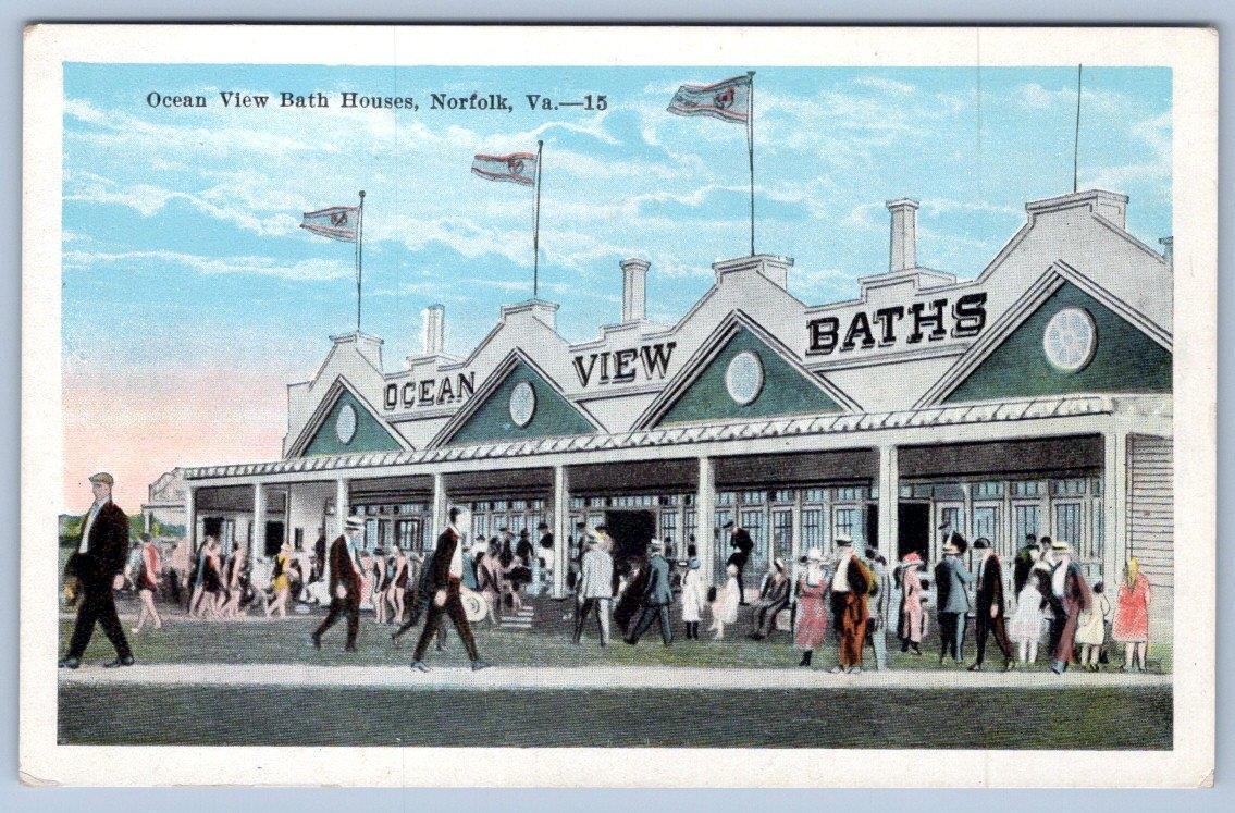 NORFOLK VIRGINIA*VA*OCEAN VIEW BATH HOUSES*VINTAGE KROPP POSTCARD*1915-1930 ERA