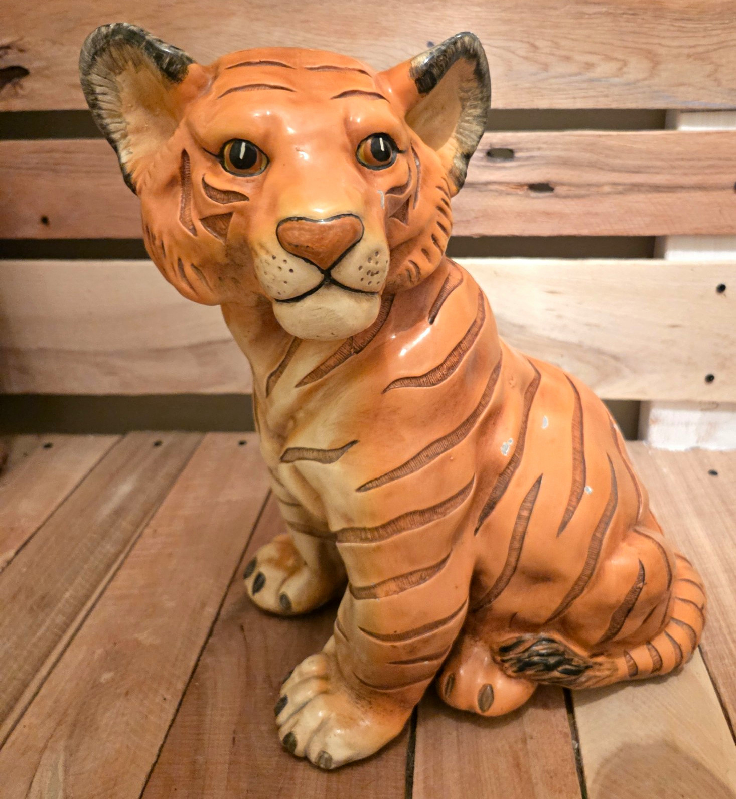 Original Vintage Mid-20th Century Marwal Cast Resin Tiger Cub Sculpture