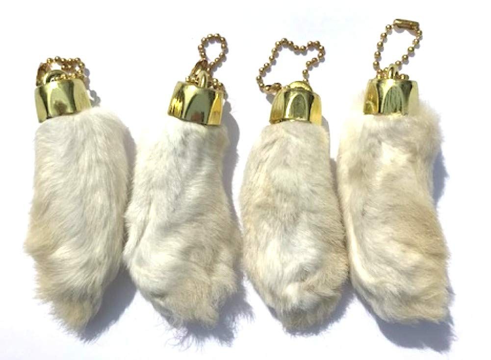 Rabbit Foot Keychain Snow White Gold Chain - 4 Pieces