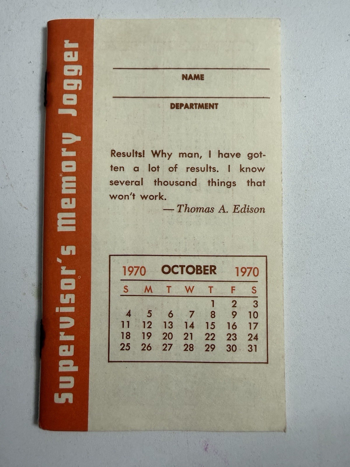 Vintage 1970 Supervisor’s Memory Jogger October Human Relations Calendar
