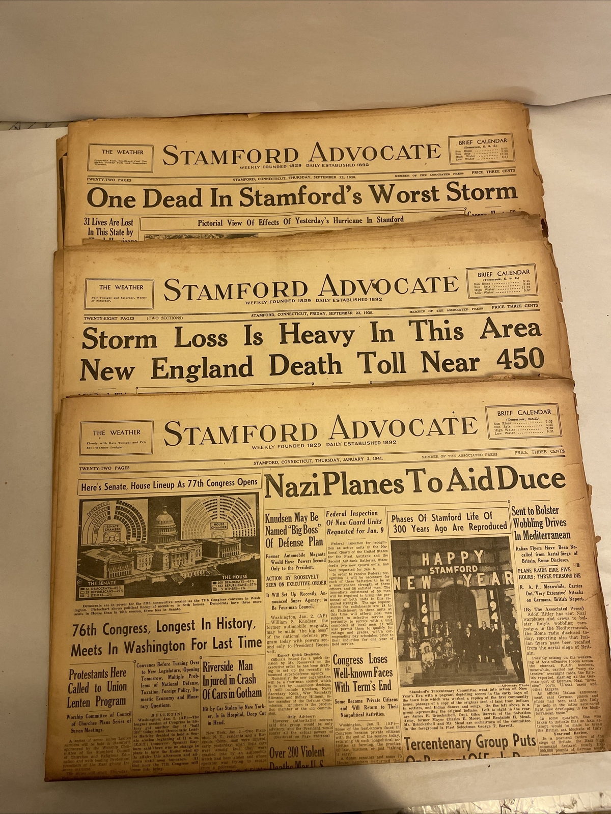 1938   1939 1941 STAMFORD ADVOCATE NEWSPAPER