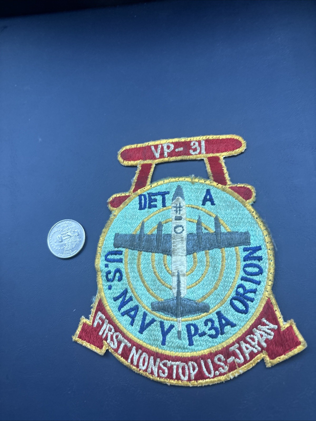 Vintage 1960s US Navy VP-31 Det A P-3A Orion Patch Nonstop US-Japan Flight Torii