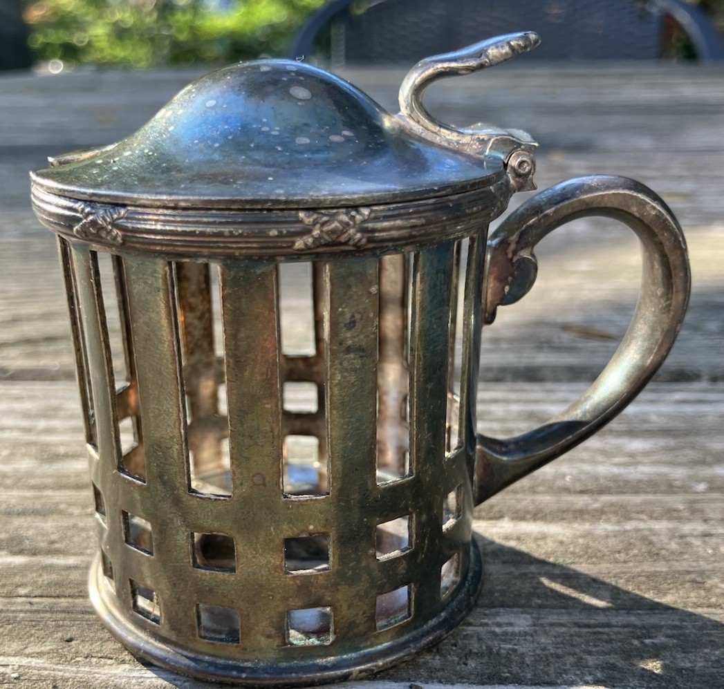 Antique Hotel Prisament NYC. Mustard  Server w/lid. Nickel Silver. L Barth & Son