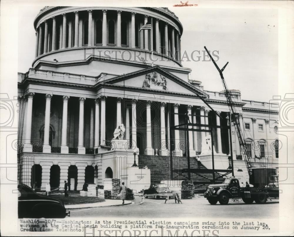 1948 Press Photo Preparation for Inauguration Ceremony