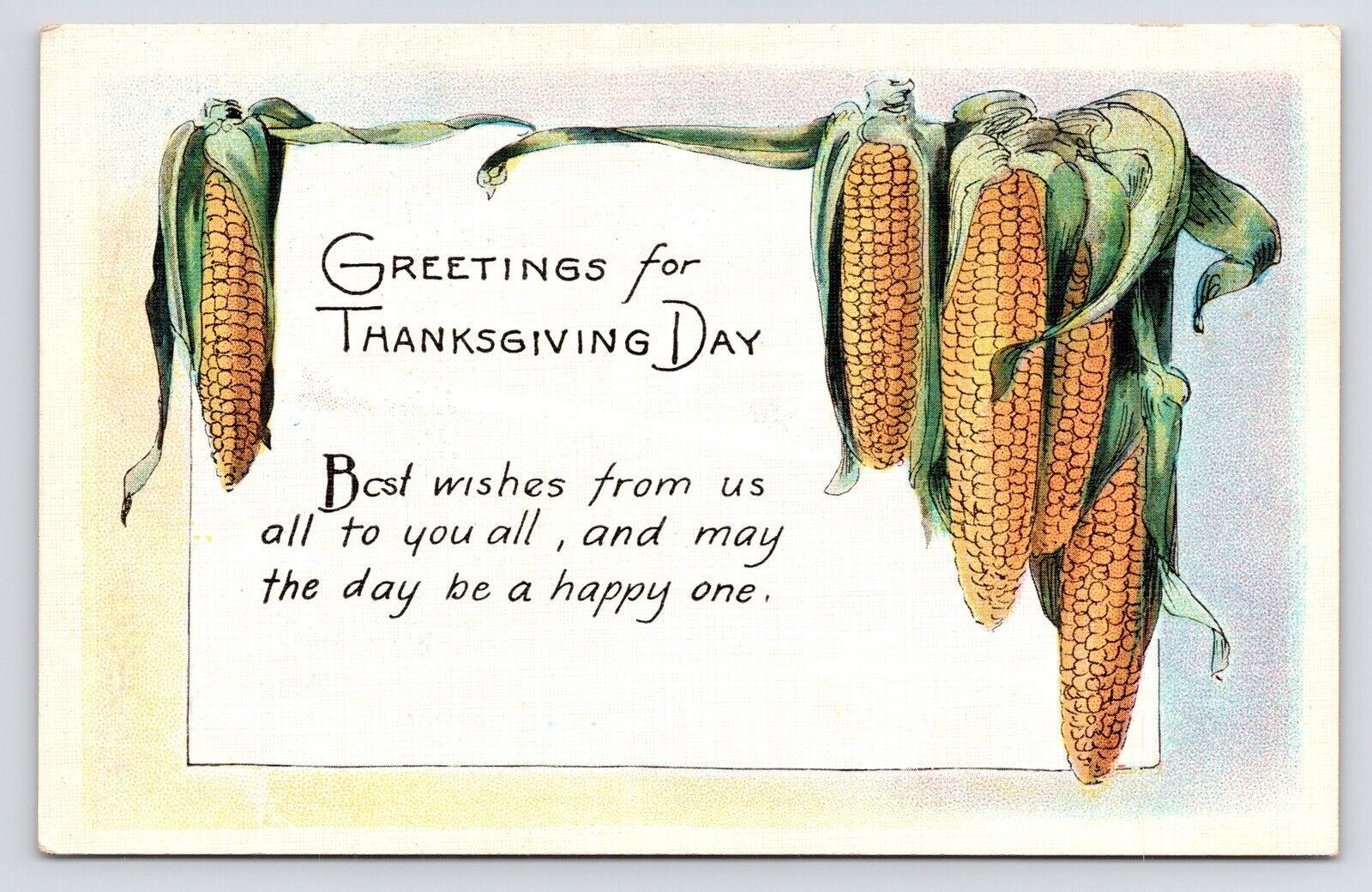 c1915~Thanksgiving Day Greetings Corn Ears~Cob Bounty~Antique VTG Postcard