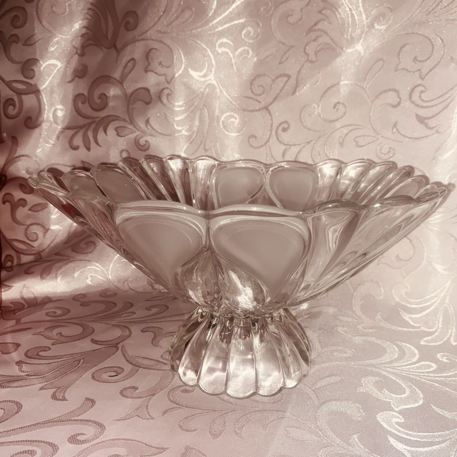 Crystal Footed Bowl - Vintage - Toscana Frosted Panels - Pedestal Stand