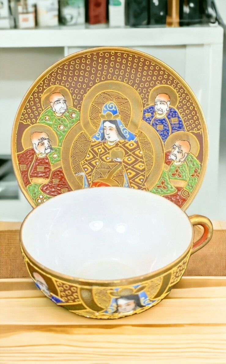 Japanese Teacup Moriage Satsuma Demitasse Hand painted 1 3/4\